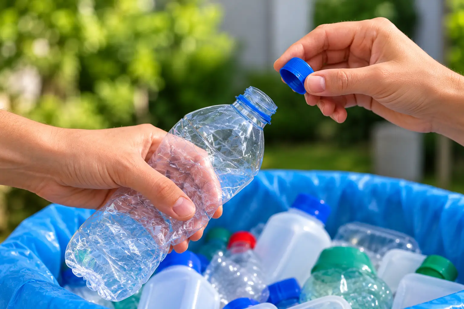 Hands Recycling Plastic Bottle Outdoors