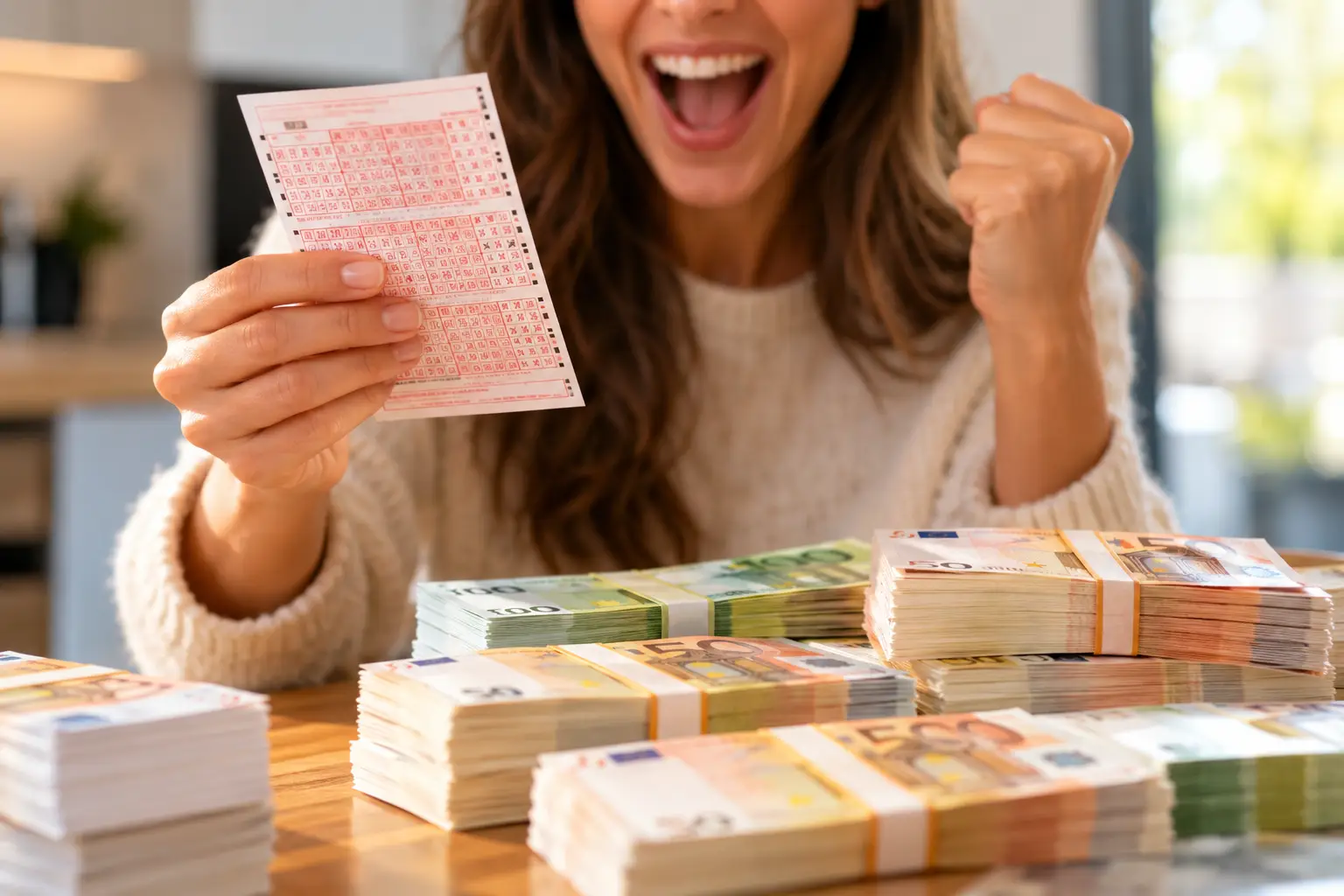 Joyful Lottery Win with Euro Cash