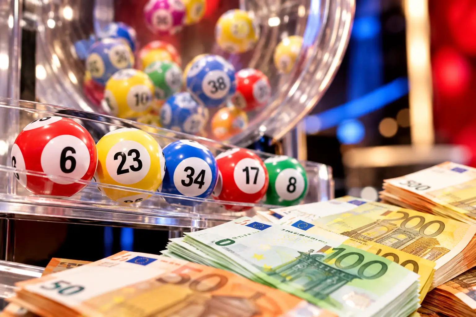Lottery Jackpot_ Colorful Balls and Euros