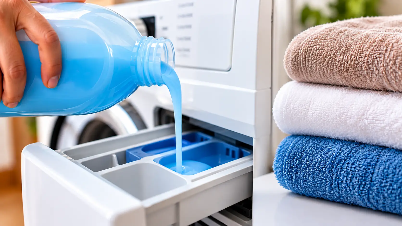 Pouring Blue Detergent into Washer