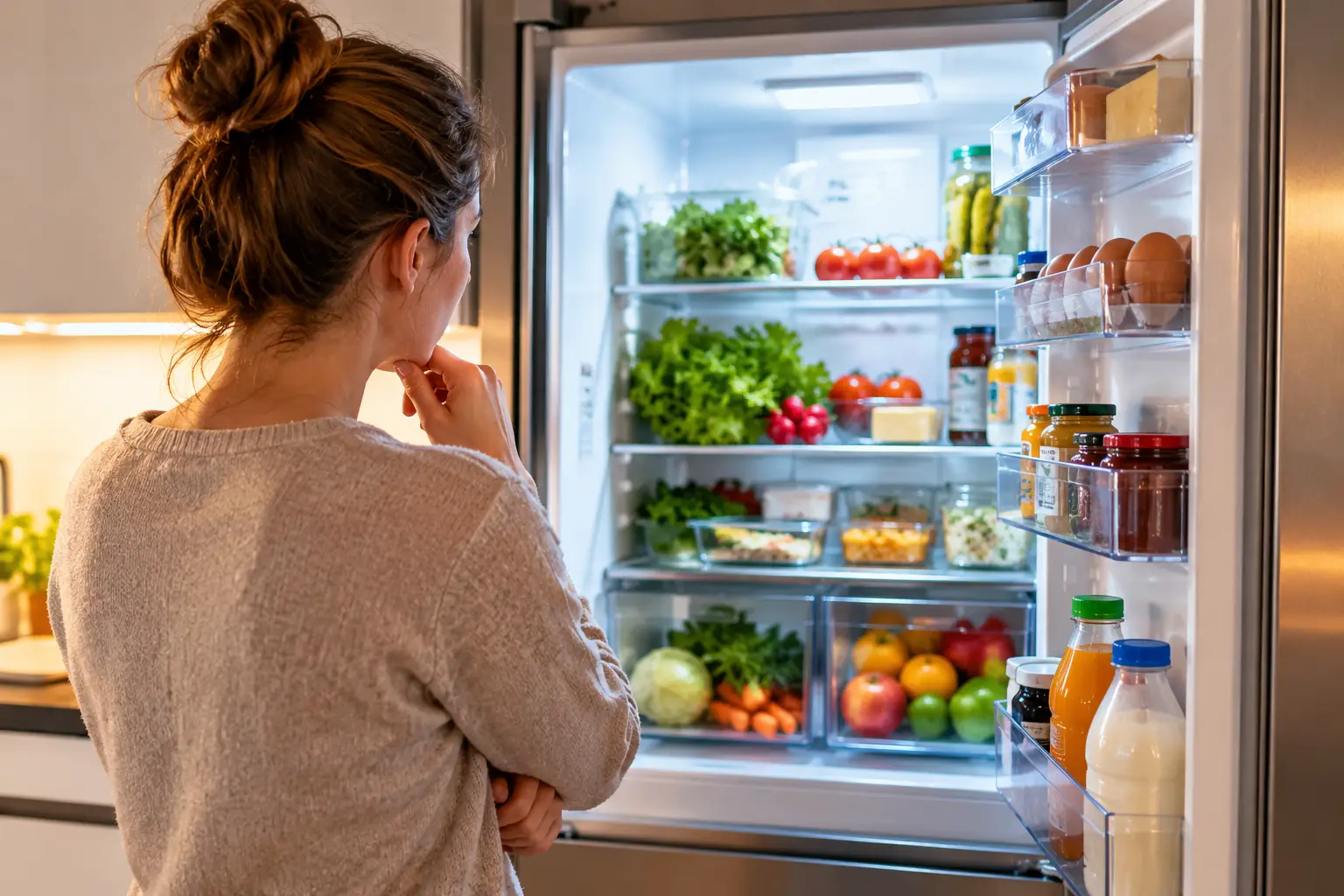 Thoughtful Moment at the Open Refrigerator