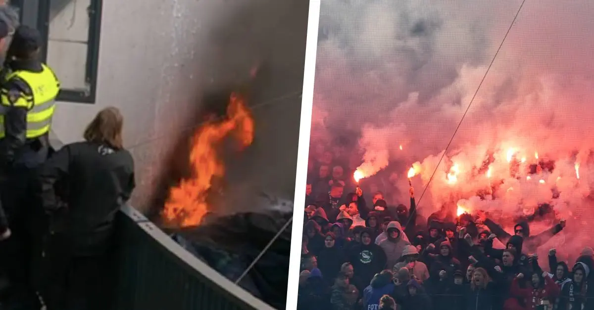Brand in De Kuip tijdens bekerfinale, wedstrijd stilgelegd