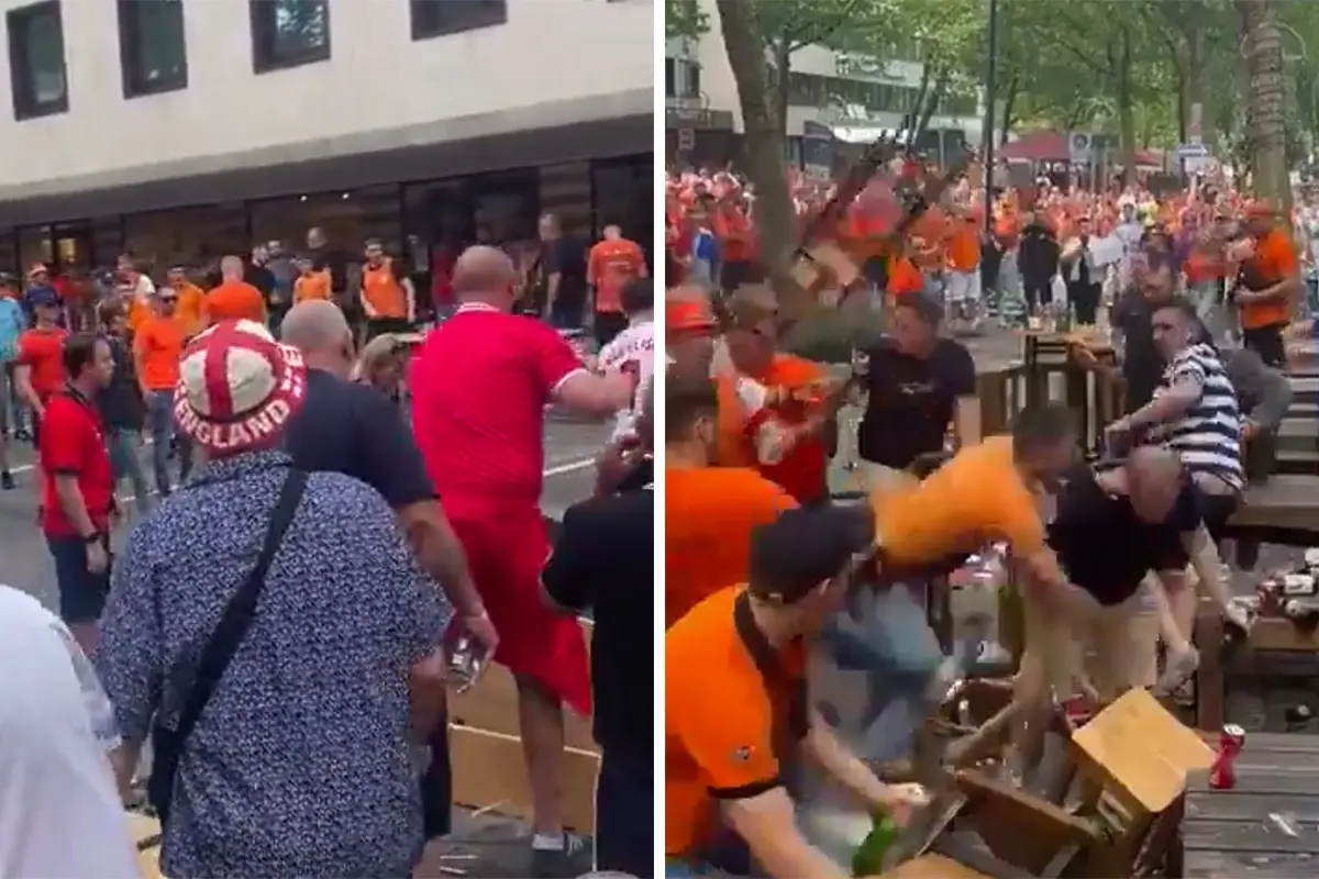 Oranje supporters gaan op de vuist met Engeland fans in Dortmund