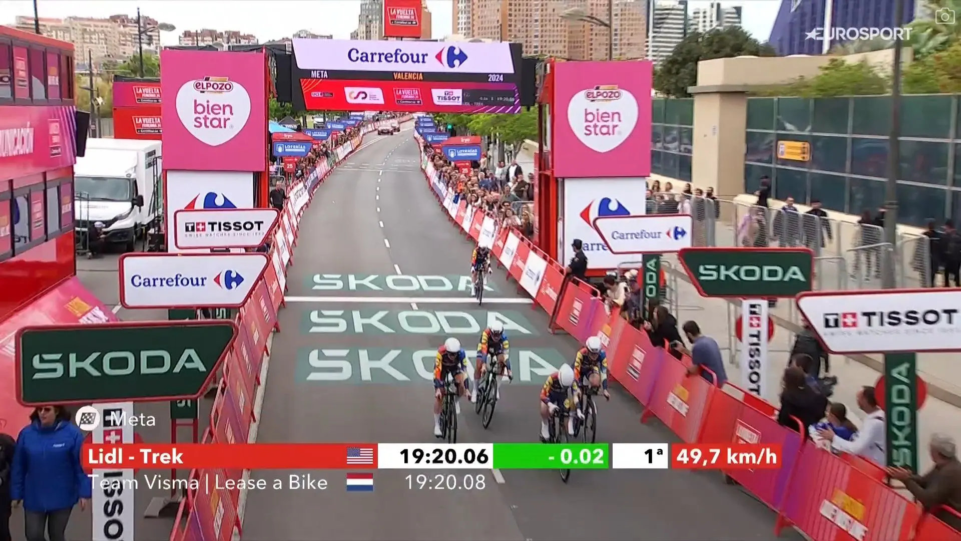 LIDL-Trek gewinnt das Auftaktzeitfahren der La Vuelta Femenina 2024 trotz eines schweren Sturzes in der letzten Kurve