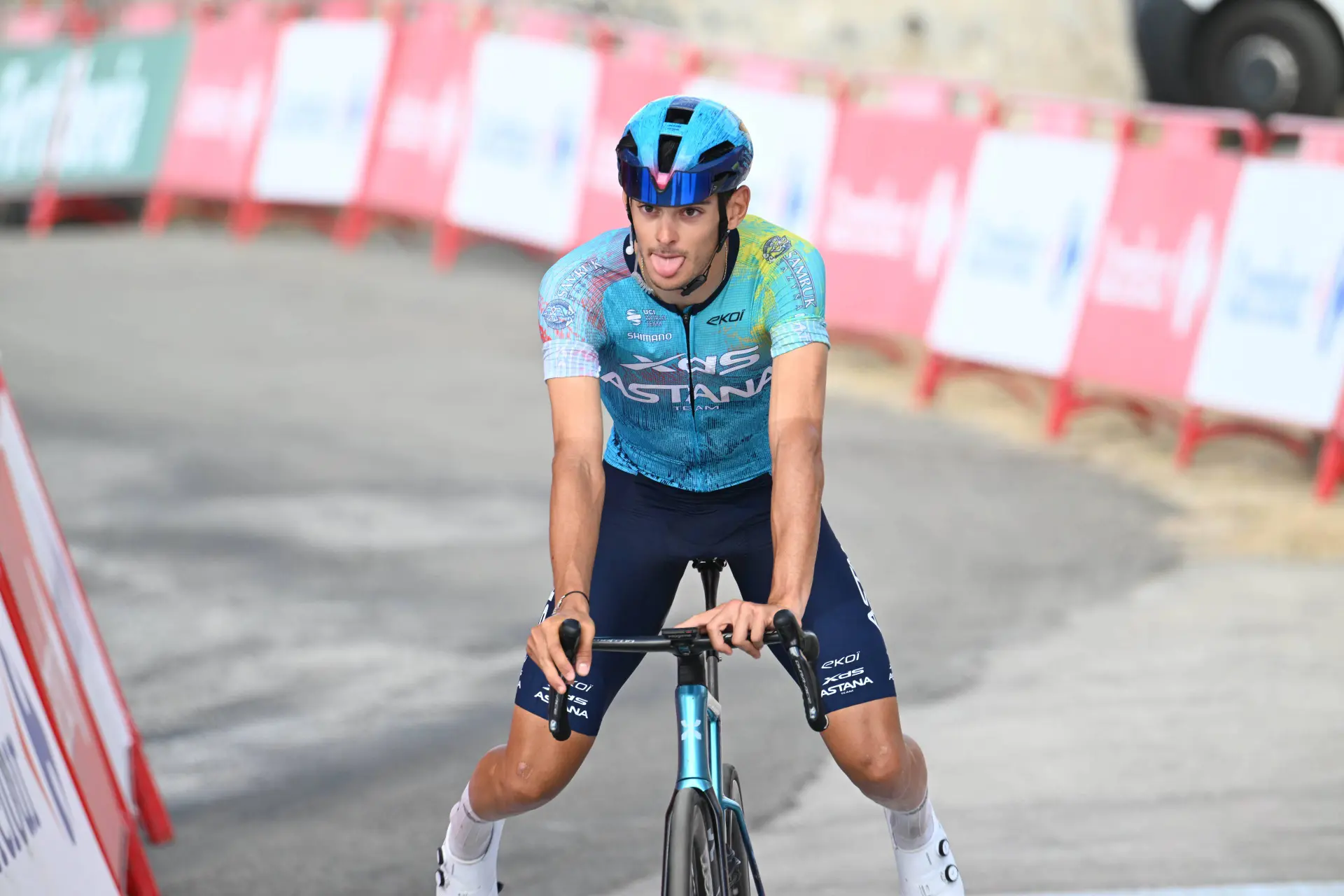 Alessandro Romele crosses the line on Stage 14 of the 2026 Vuelta a Espana