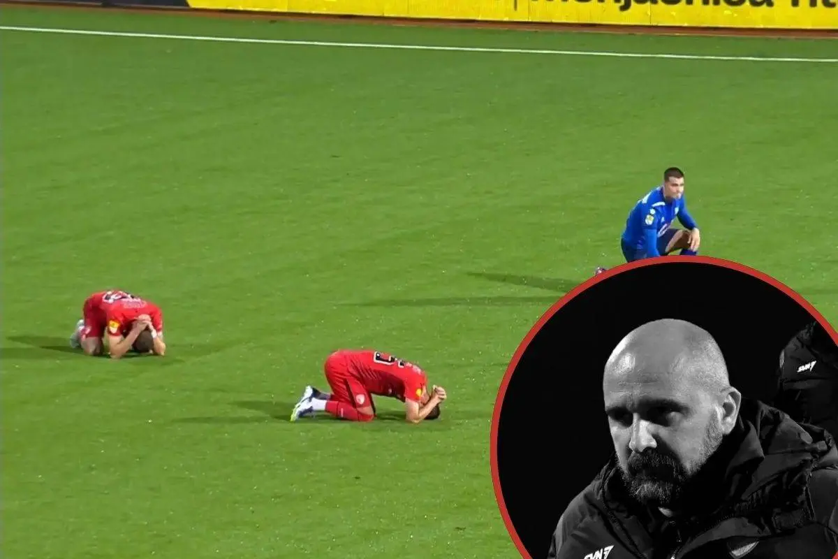 Spillerne falder om i græsset ved nyheden om Mladen Žižović' død