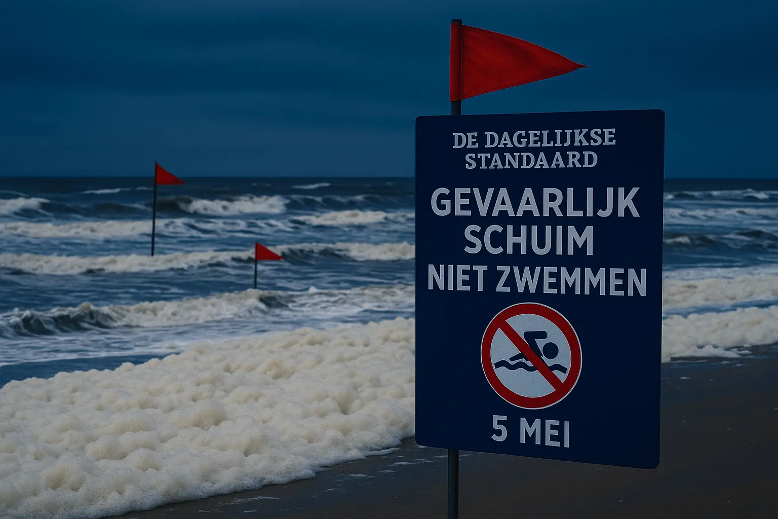 Levensgevaarlijk schuim bij Scheveningen – ga vandaag niet de zee in