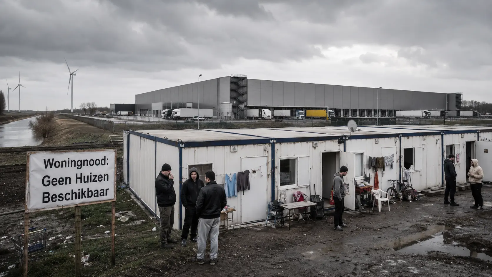 Grote distributieloodsen en geïmproviseerde huisvesting voor arbeidsmigranten in Nederland
