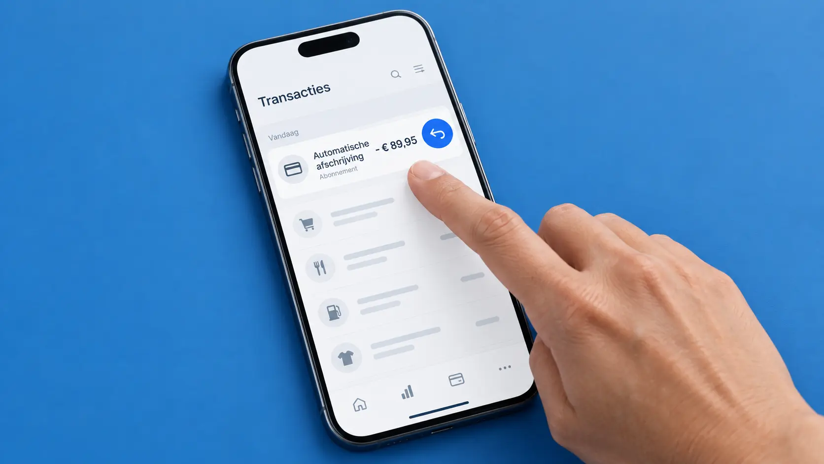 Illustratie van een bankapp waarin een automatische afschrijving wordt bekeken.