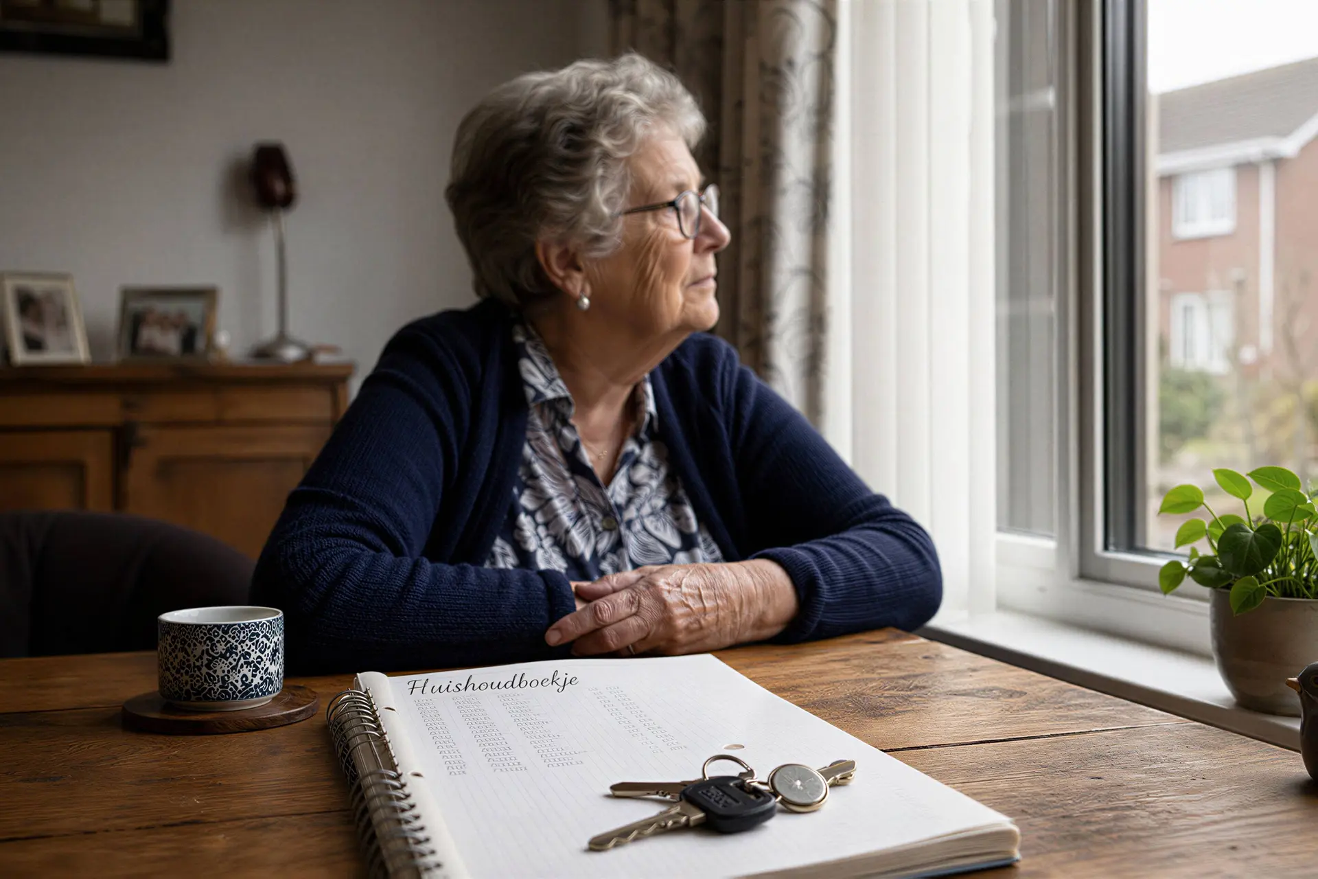 Huissleutels en huishoudboekje in de woning van een oudere vrouw.