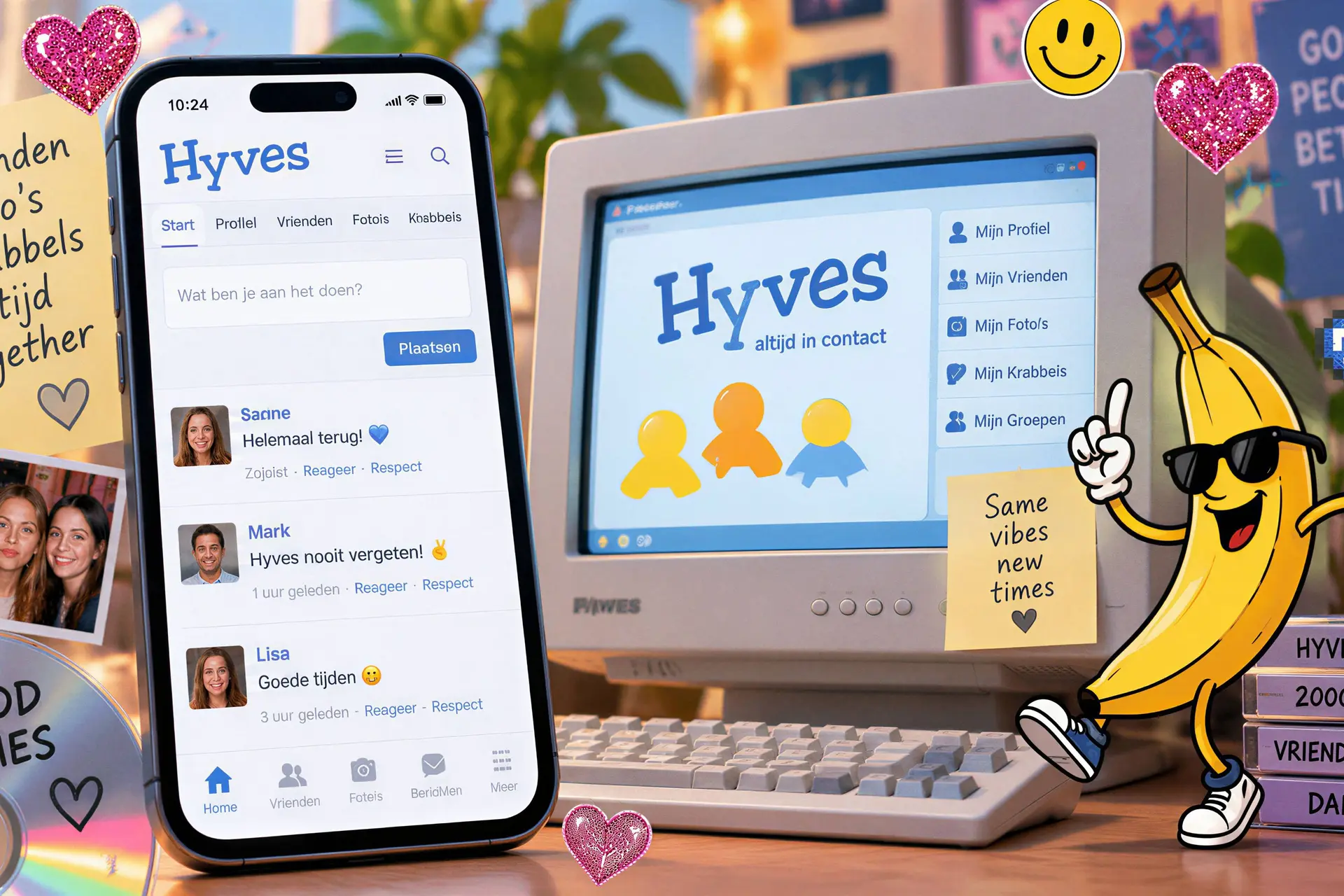 Hyves is terug: krabbels, glitterplaatjes en de dansende banaan maken een comeback