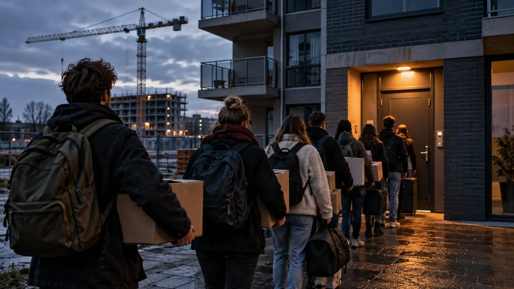 Jonge woningzoekenden in de rij voor een nieuwbouwflat: het EIB-rapport over migratie en de woningmarkt
