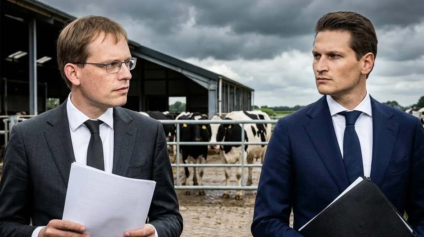 FVD-Kamerlid Pepijn van Houwelingen confronteert D66-minister Jaimi van Essen bij een stal