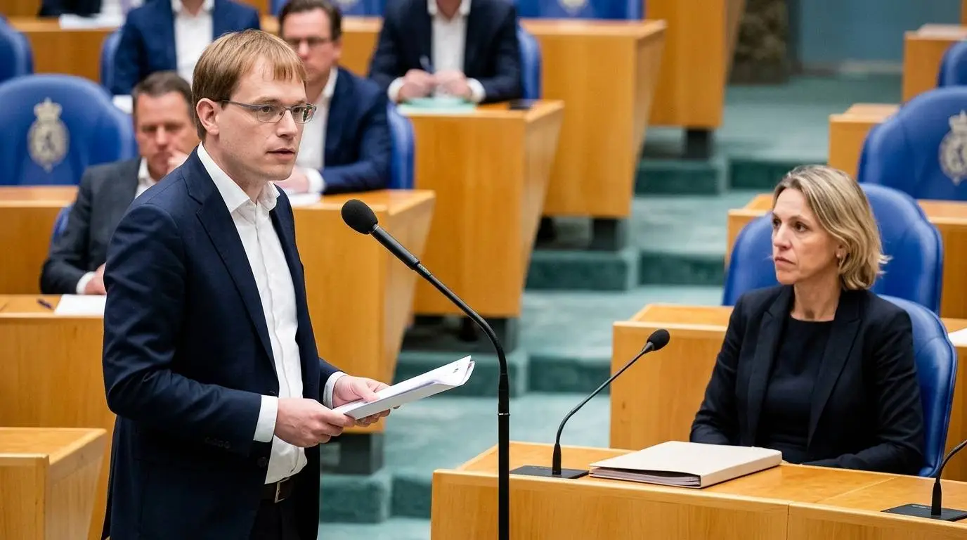 FVD-Kamerlid Pepijn van Houwelingen tegenover CDA-minister Mirjam Sterk in de Tweede Kamer.