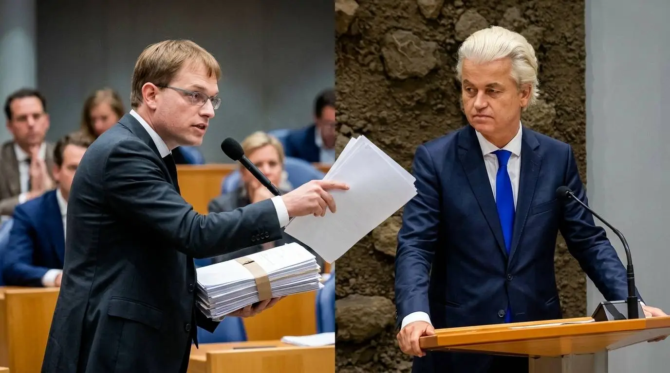 FVD-Kamerlid Pepijn van Houwelingen spreekt PVV-leider Geert Wilders aan op de miljardensteun aan Oekraïne en Zelensky