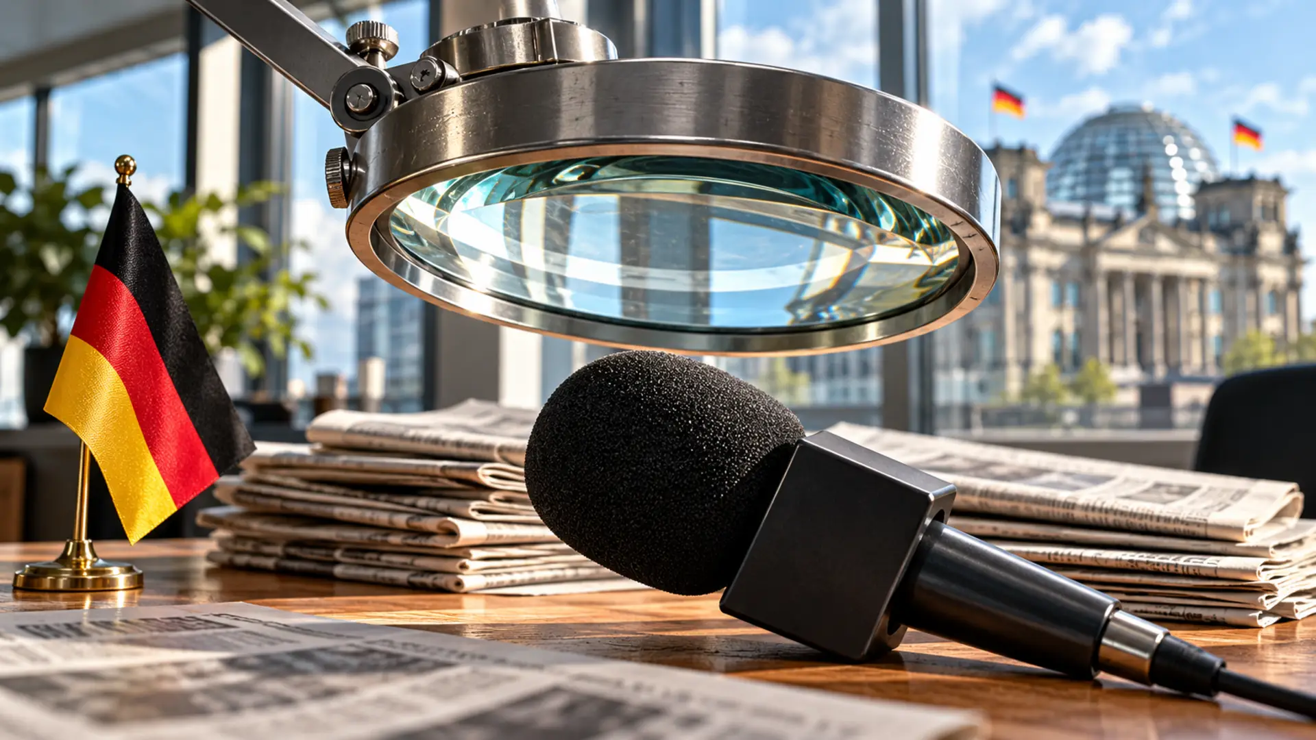 Dystopische illustratie van geautomatiseerde overheidscensuur en AI-toezicht op vrije media.