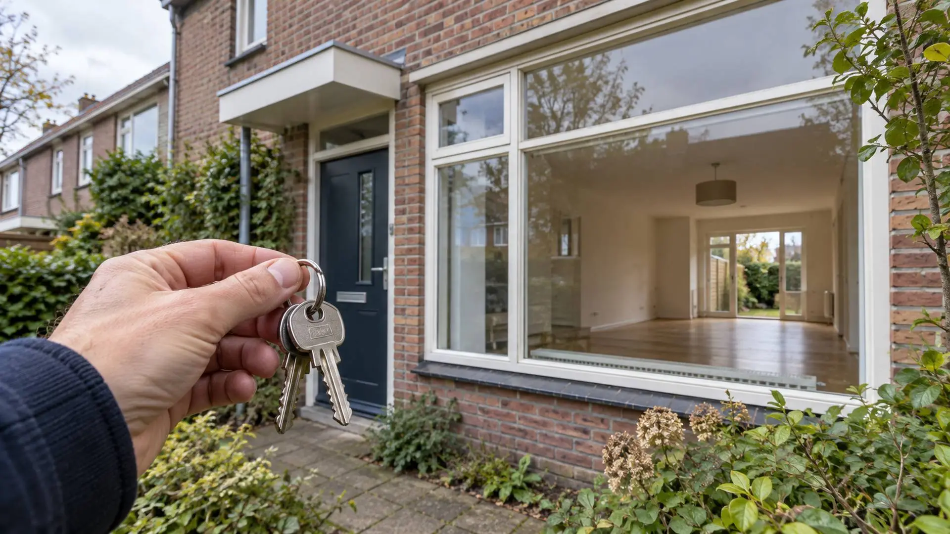 Een sleutelbos voor een vrijwel leeg Nederlands rijtjeshuis.