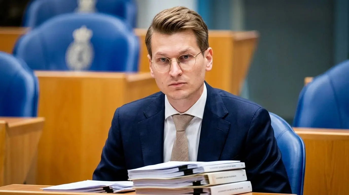 D66-minister Jaimi van Essen in Vak K van de Tweede Kamer bij het rapport van de Algemene Rekenkamer over het veen