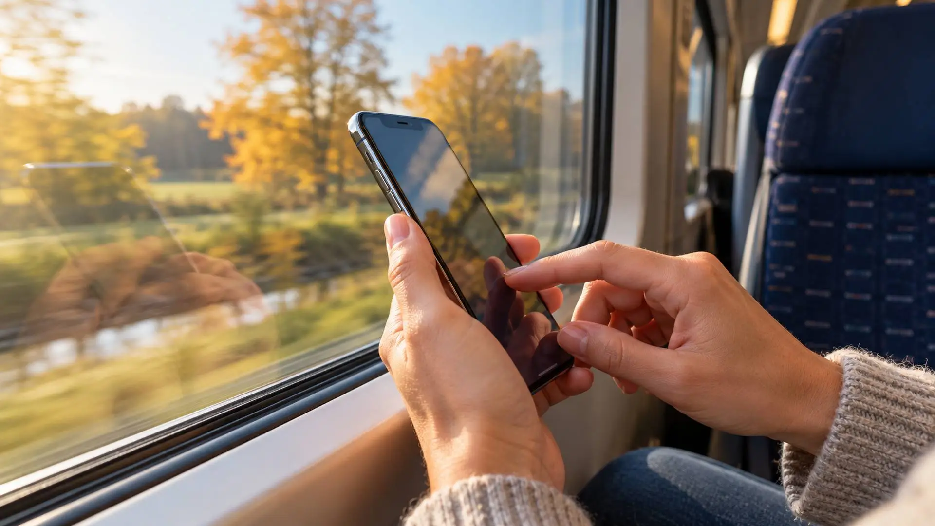 Illustratie van een treinreiziger die zijn smartphone controleert