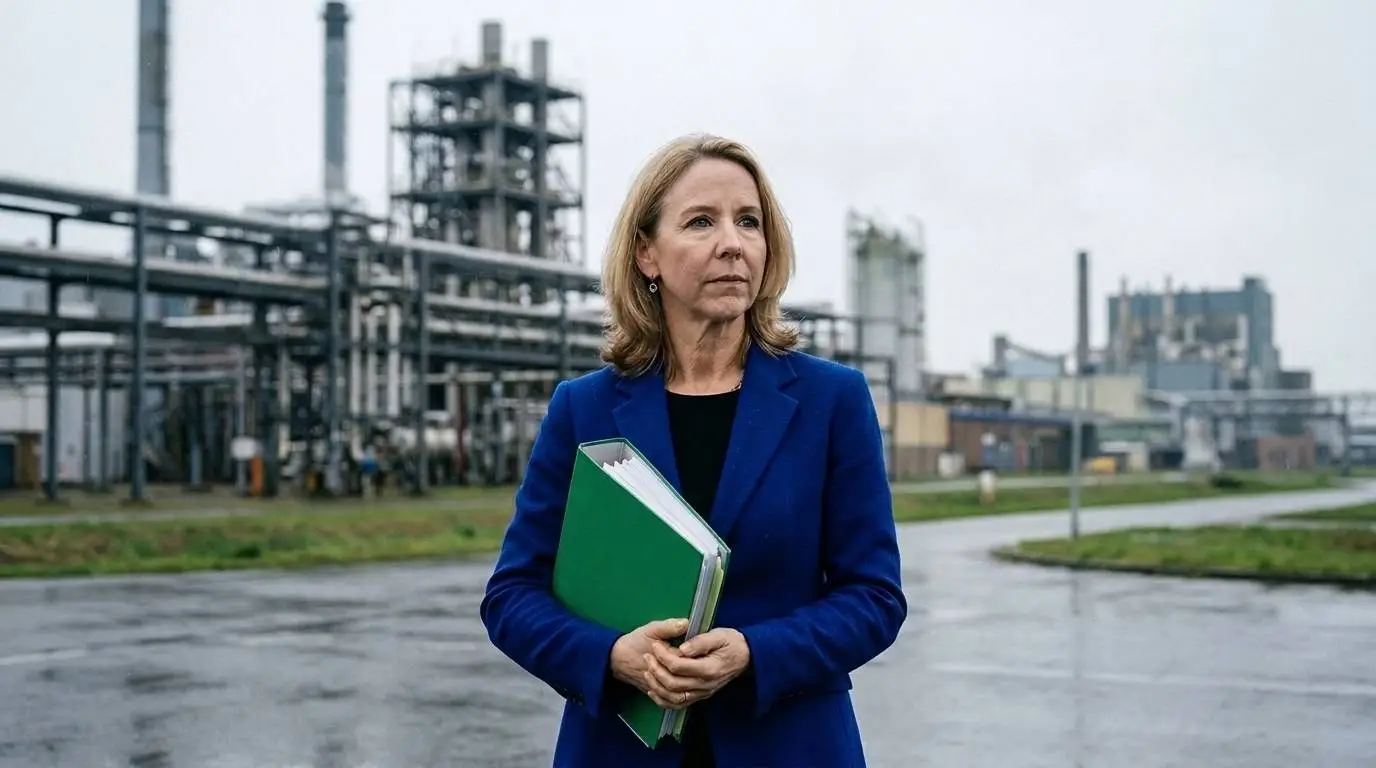D66-minister Stientje van Veldhoven met haar energieplan voor een stilgelegd Nederlands industrieterrein