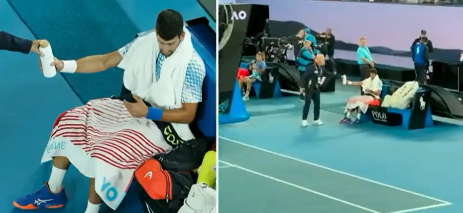 Die Kontroverse um Djokovic geht weiter, der während des Unentschiedens gegen Rublev bei den Australian Open erneut eine Flasche mit einer versteckten Botschaft erhielt