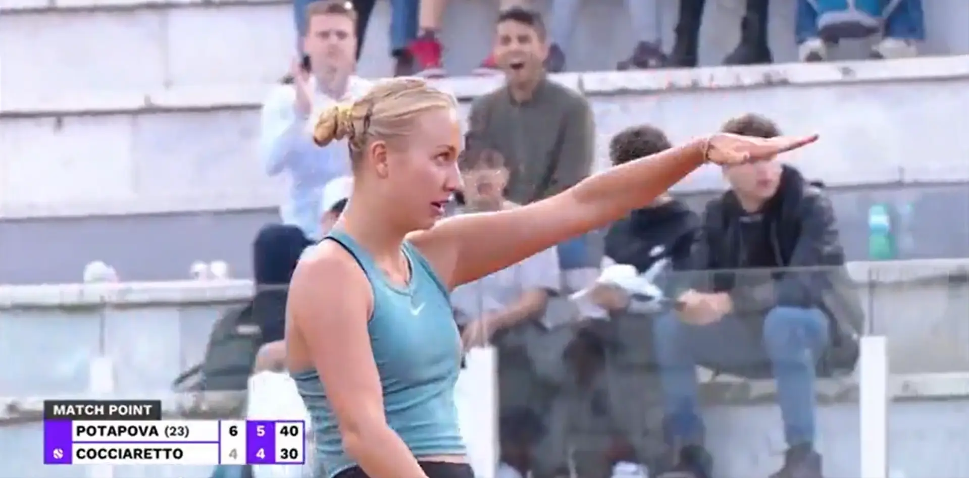 (VIDEO) Drama as Potapova tells crowd to calm down when cheering for Cocciaretto in Rome Open win