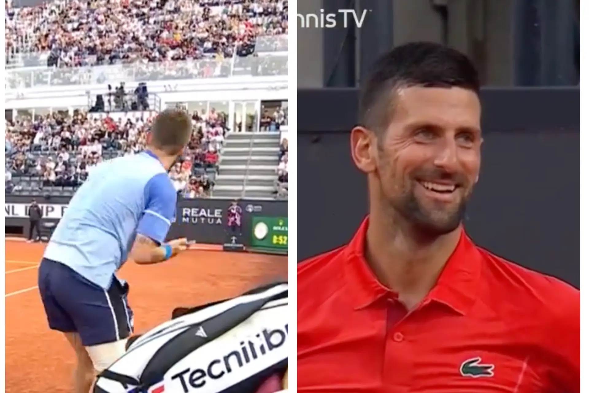 (VIDEO) Most bizarre interruption ever in Corentin Moutet v Novak Djokovic as Frenchman's phone alarm goes off mid match at Rome Open
