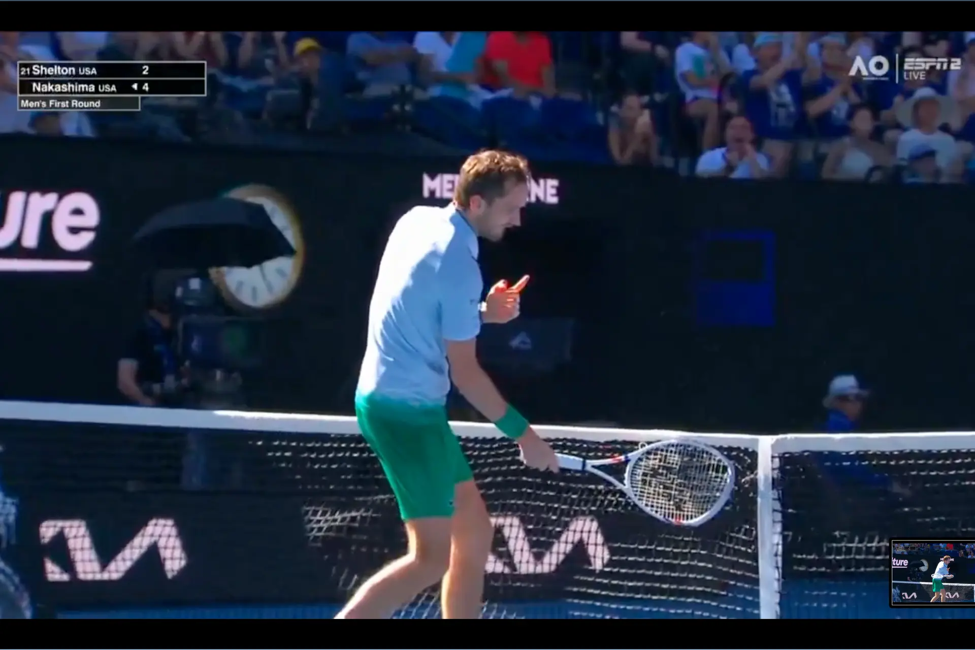 (VIDEO) Daniil Medvedev takes out camera with racquet in furious outburst during comeback win over World No.418