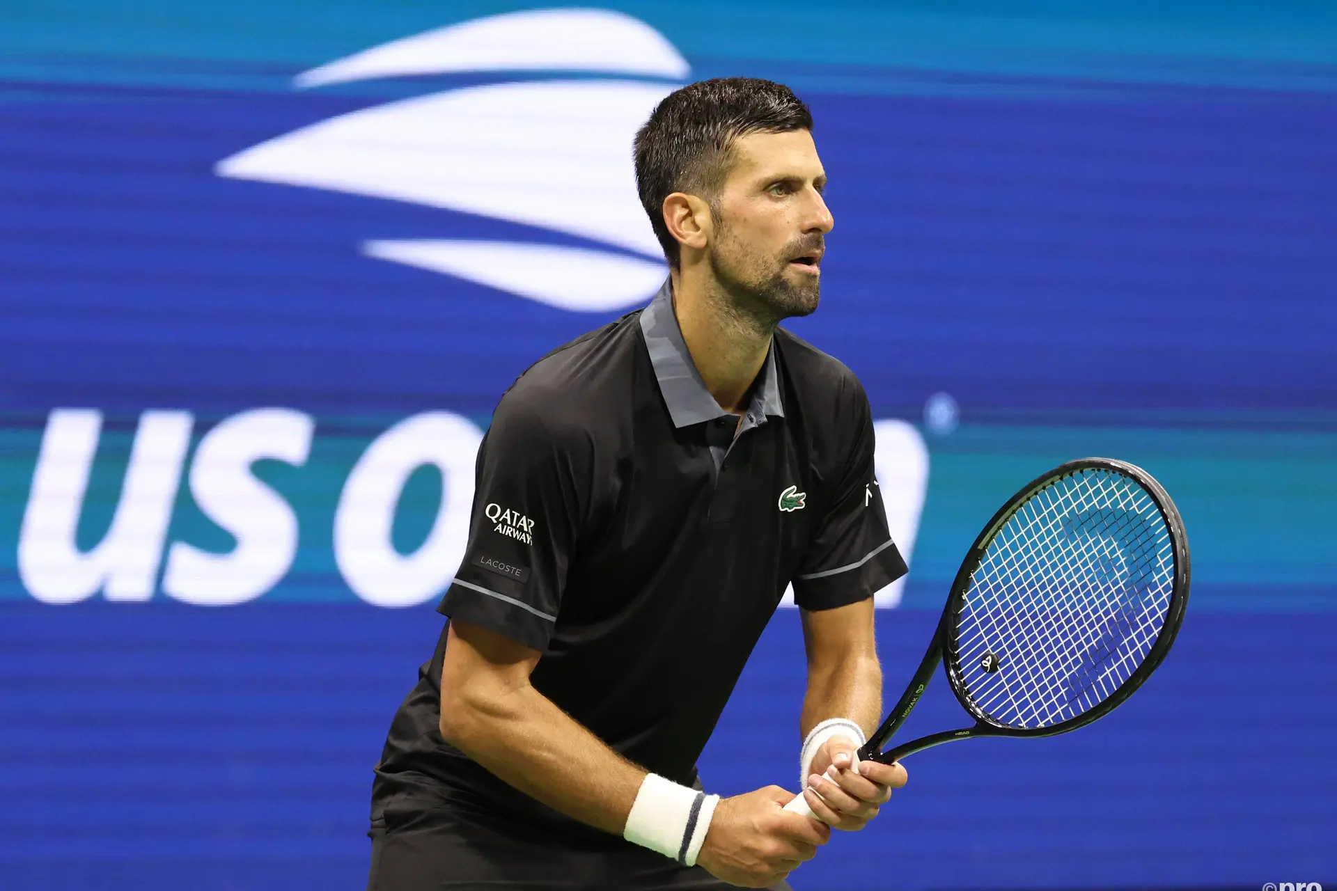 Novak Djokovic waiting for the ball at 2026 US Open.