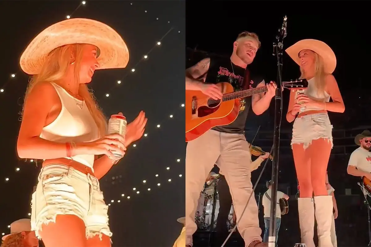 Hailey "Hawk Tuah girl" Welch staat op podium bij optreden van countryzanger Zach Bryan