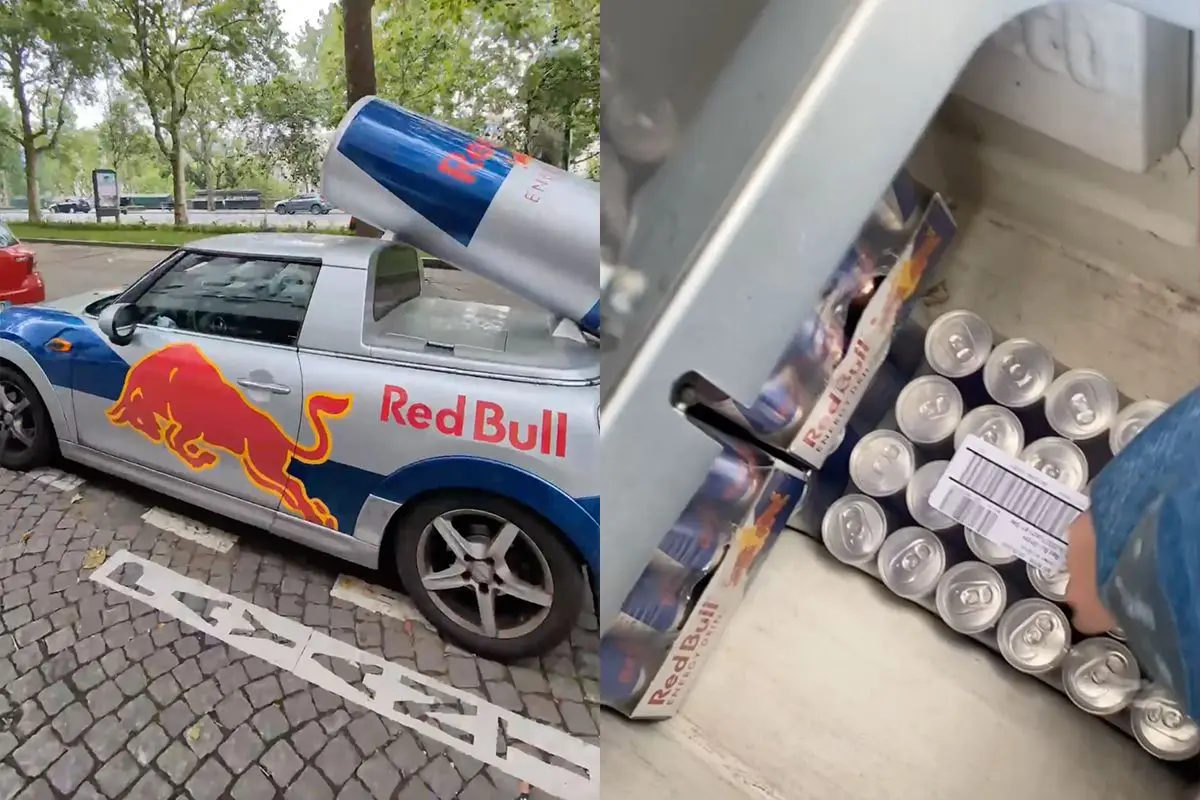 Kun je gratis Red Bull blikjes uit een Red Bull Mini pakken?