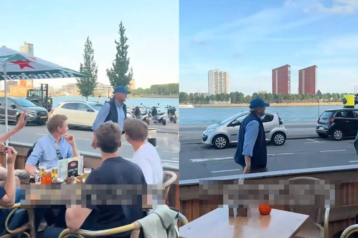 Koning Willem-Alexander wandelt casual langs De Ballentent in Rotterdam en iedereen gaat stuk