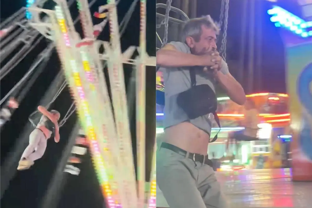 🎢 Man bungelt aan draaiende kermisattractie in Roemenië – video gaat compleet viraal
