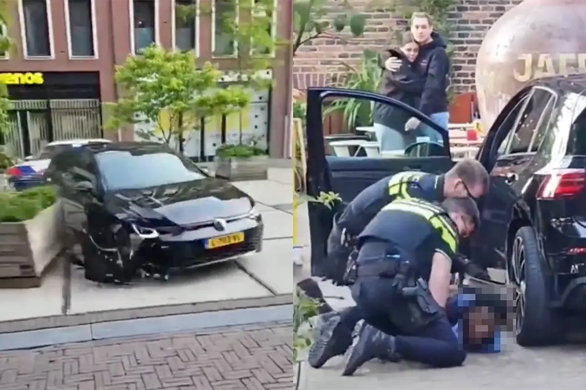 🎥 Golf GTI scheurt dwars door binnenstad Zwolle en rijdt zich klem: bestuurder uit auto getrokken