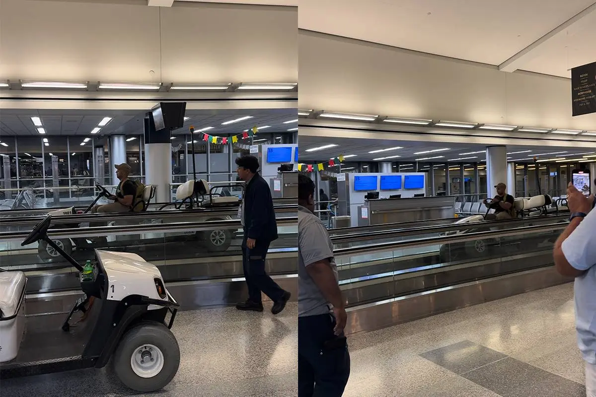 Dronken kerel rijdt met karretje op Buffalo Airport en dat gaat niet helemaal goed