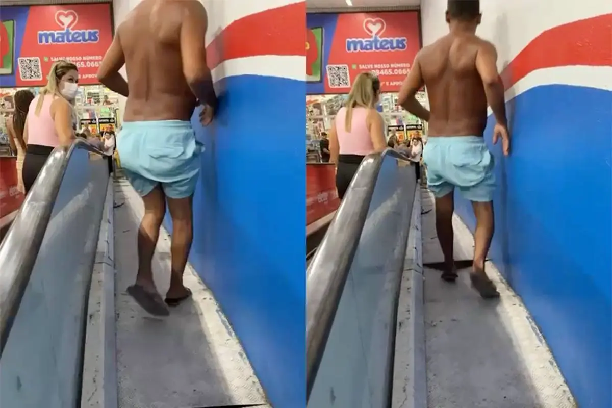 Man zakt door roltrap en gaat viraal