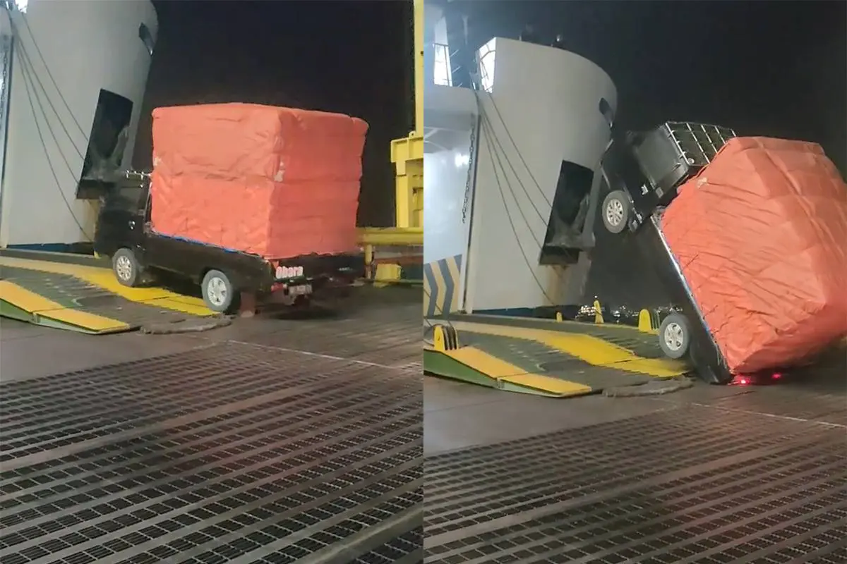 Busje op boot laden lukt niet helemaal