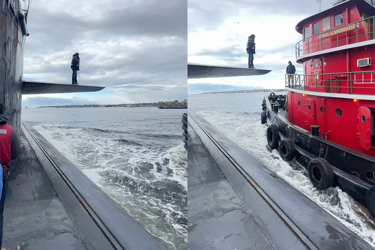 Loods stapt op indrukwekkende manier van onderzeeboot