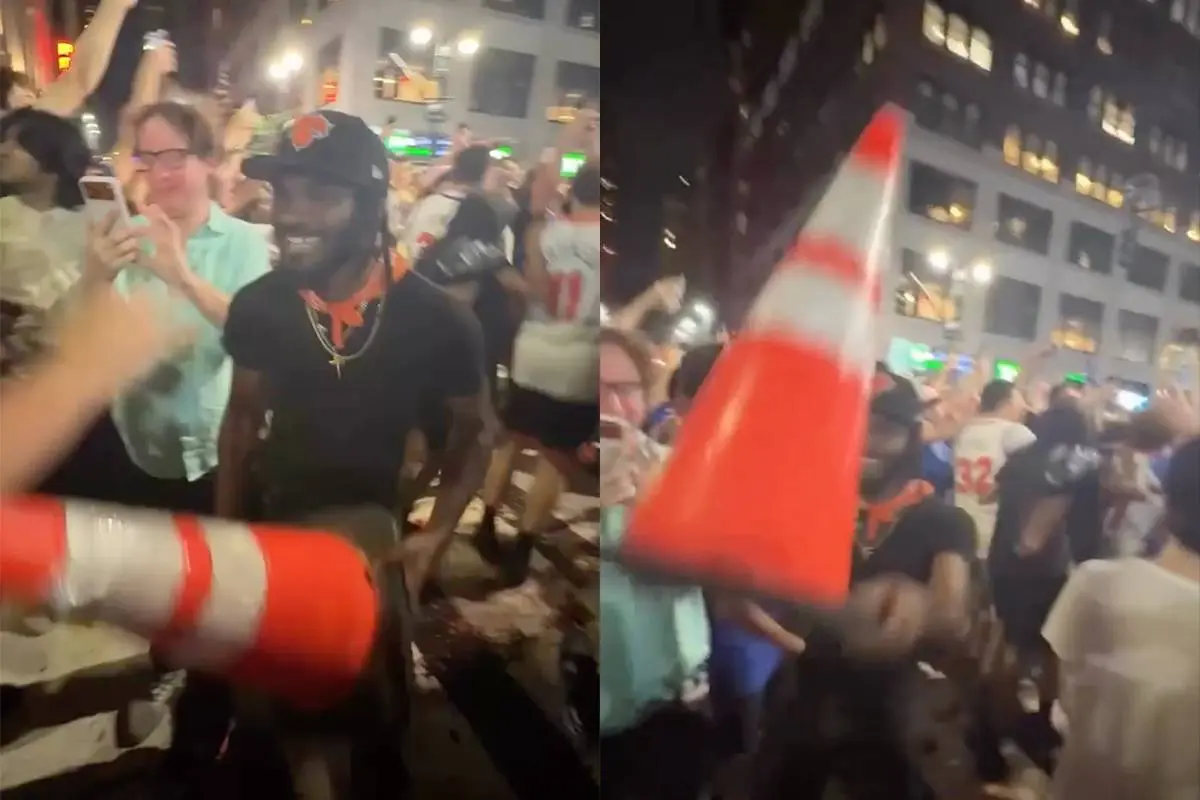 Feestende Knicks-fan gaat viraal als kegelkop