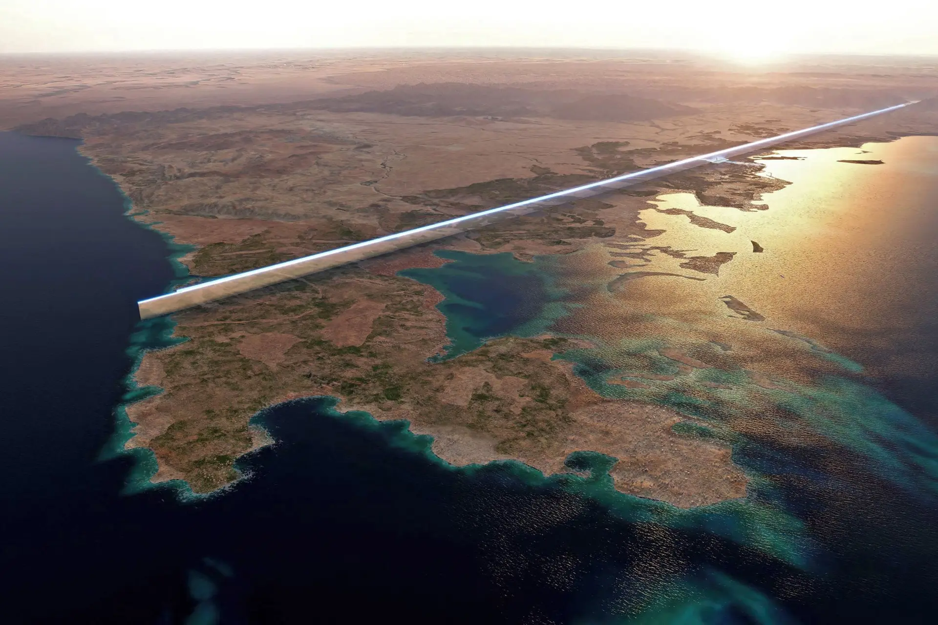 Saoedische wolkenkrabbers van 120 km lang en 500 meter hoog mét zwevend stadion en robotboeren