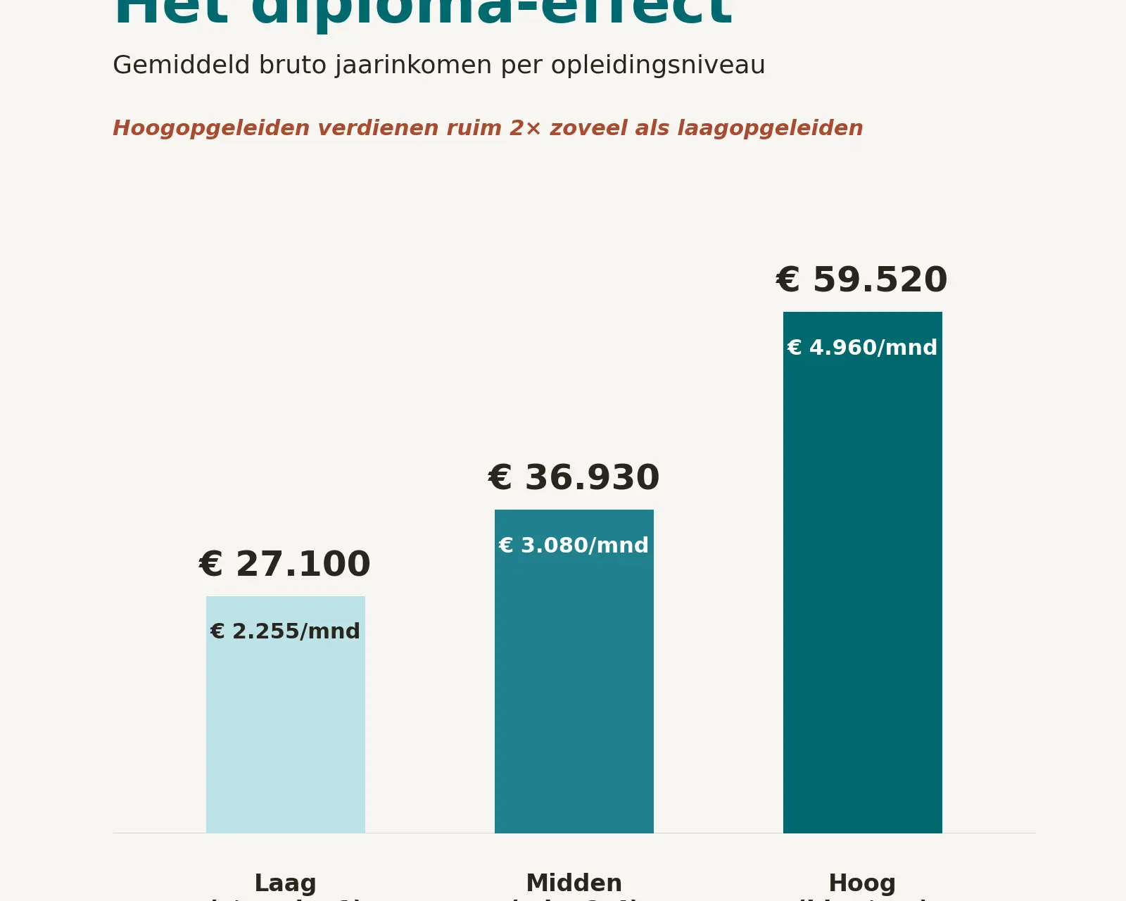 Hoe groot is het diploma-effect? Dit verdien je gemiddeld per opleidingsniveau