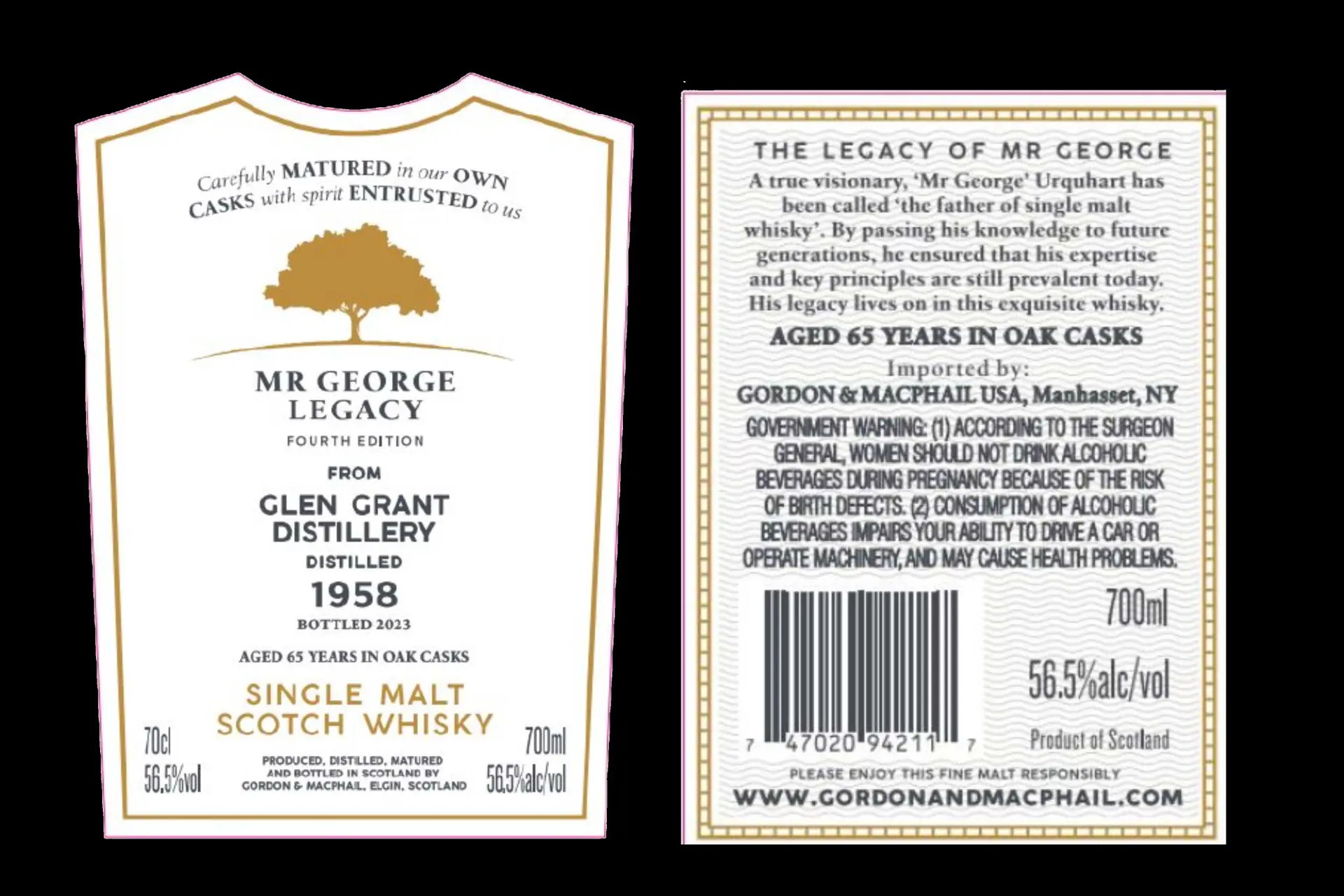 Label voor Gordon & MacPhail Mr George Legacy 1958 Glen Grant opgedoken