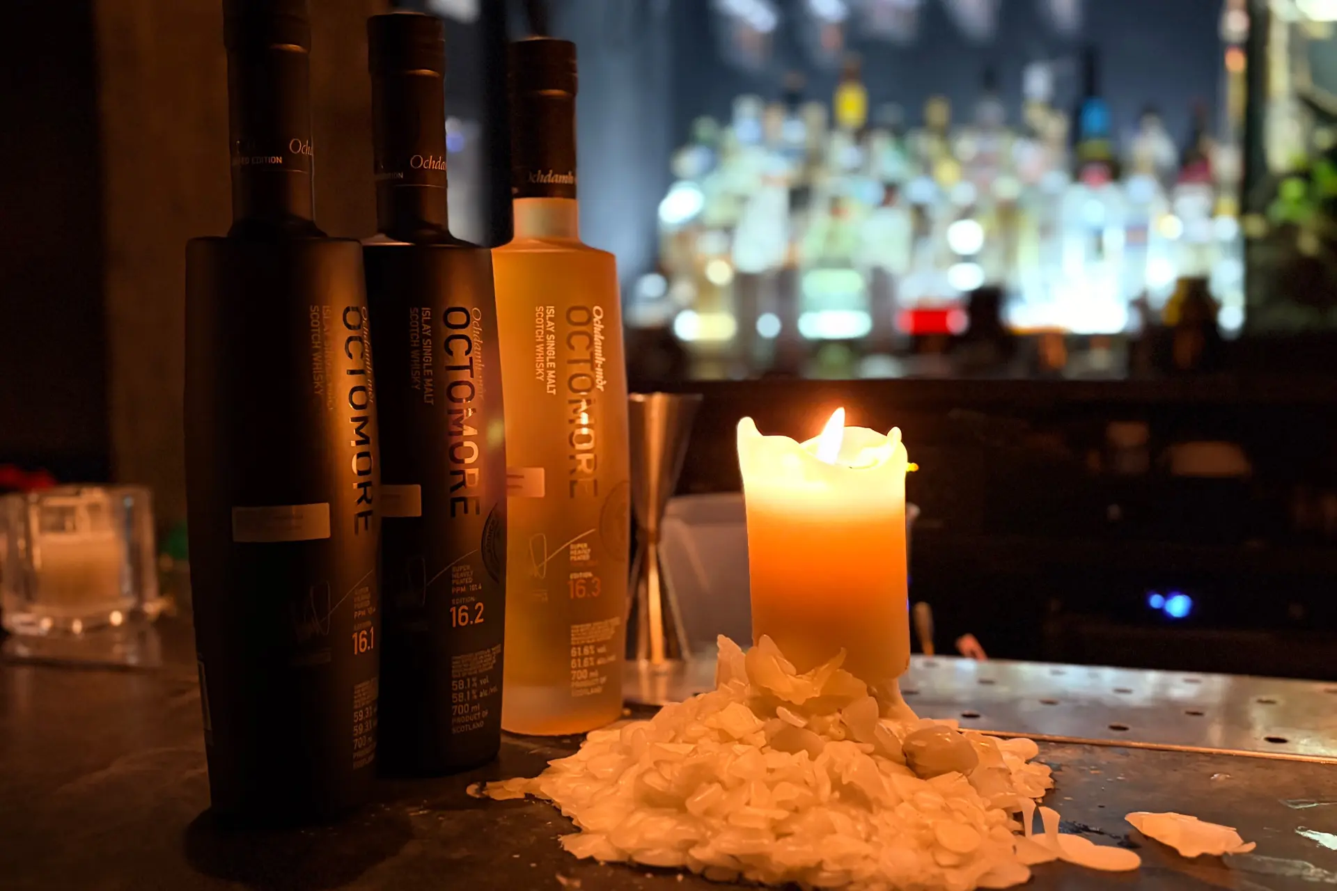 Octomore 16 whisky series by candlelight
