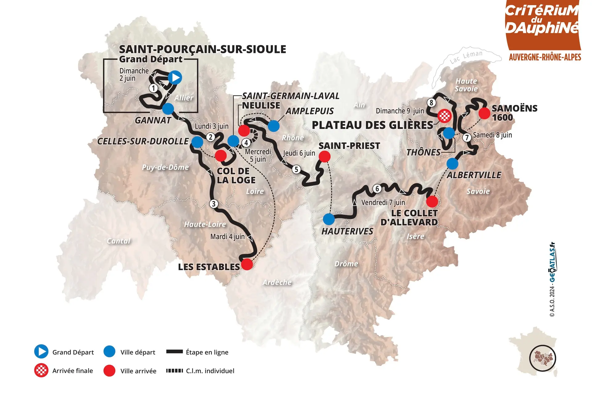 Jonas Vingegaard, Primoz Roglic en Remco Evenepoel staan tegenover elkaar op 5 topfinishes - Parcours Criterium du Dauphiné 2024 onthuld
