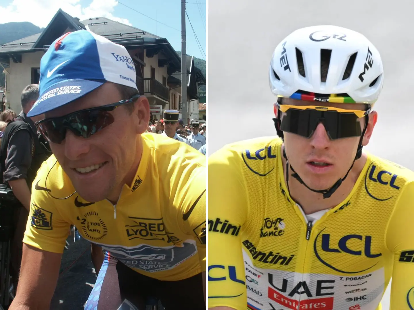 Lance Armstrong and Tadej Pogacar