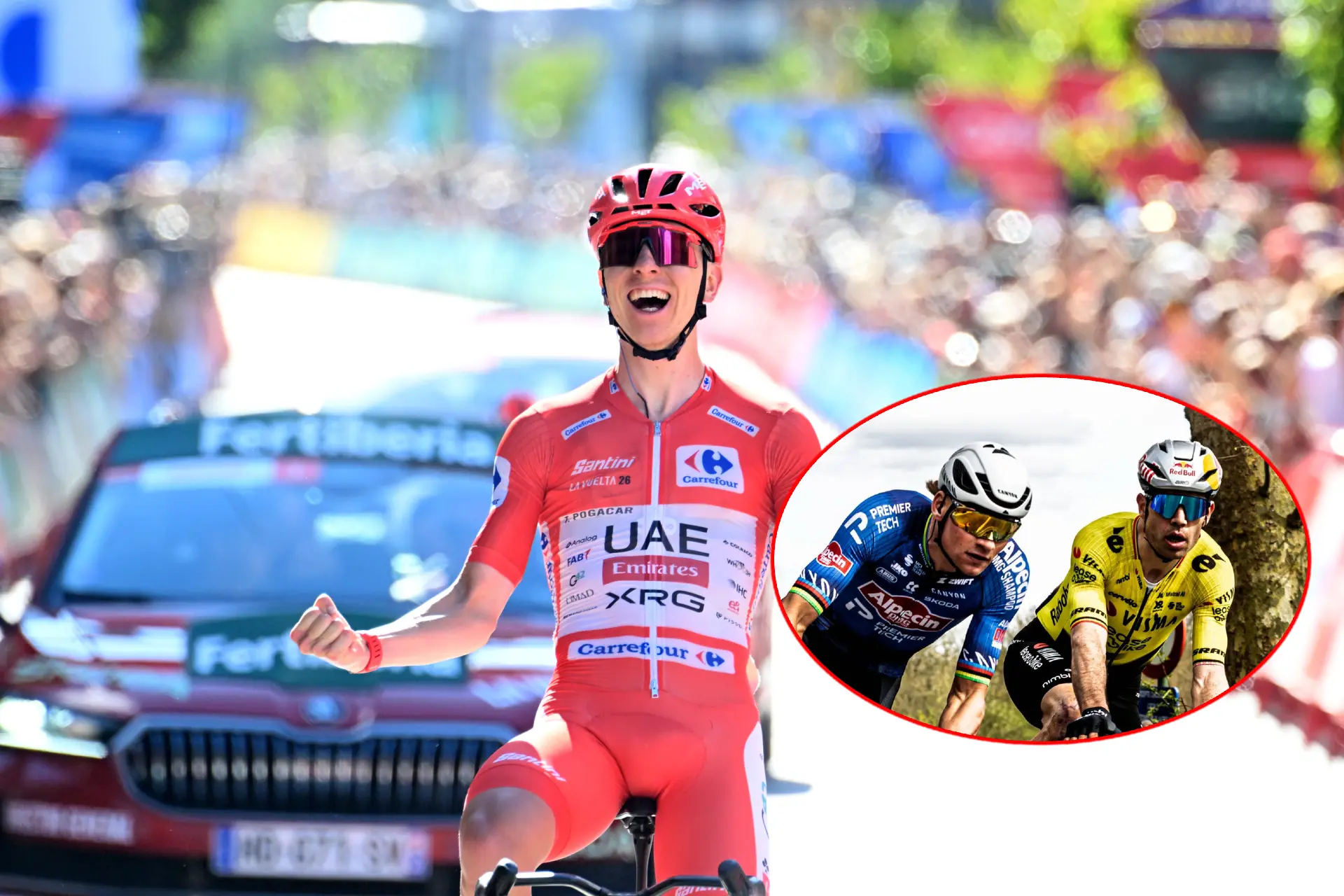 Tadej Pogacar with Wout van Aert and Mathieu van der Poel