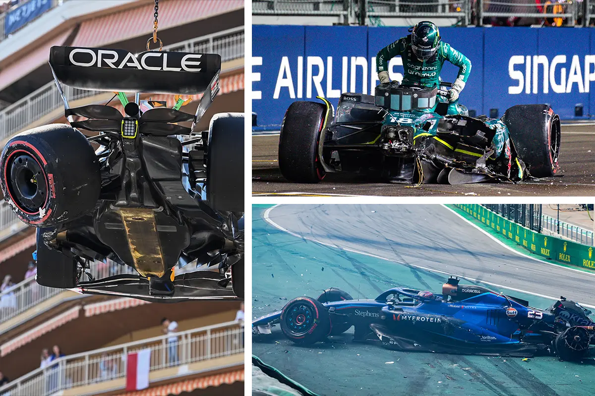 Top vijf crashes | Van brokkenpiloten Pérez en Stroll tot een vliegende band in São Paulo