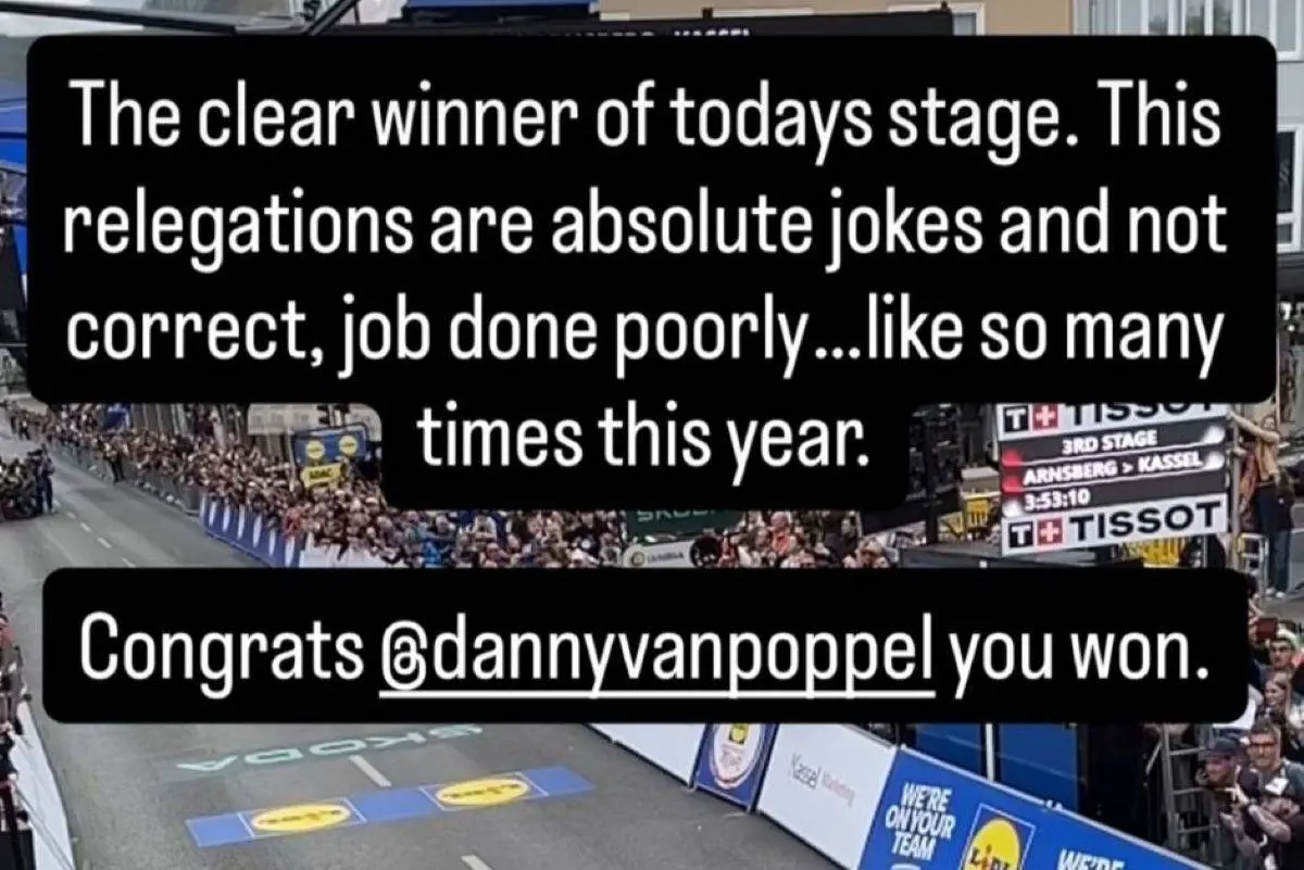 Relegated Van Poppel heavily criticized, but Pogacar supports him: "Rules are a joke and not correct"