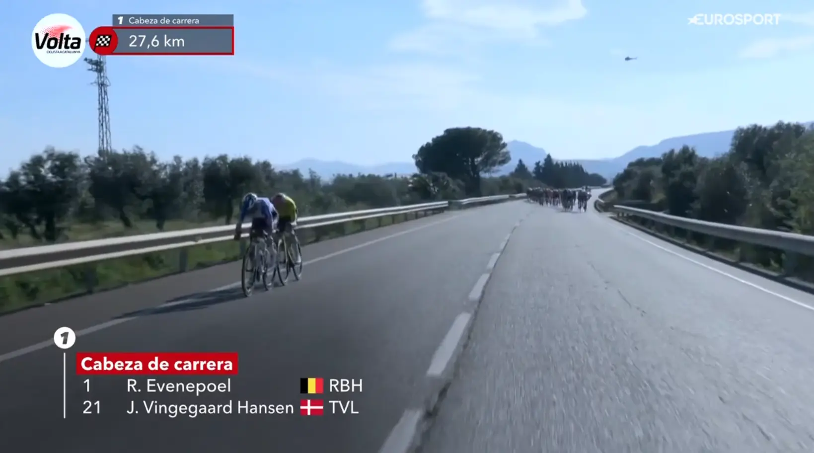 Evenepoel and Vingegaard put on echelon show in Catalonia, but Belgian crashes in final kilometre