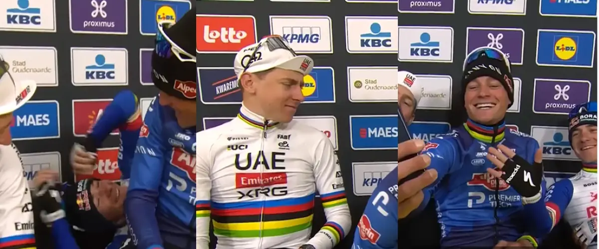 🎥 “You’re bullying me”: delightful backstage moment between Van der Poel, Pogačar and Evenepoel